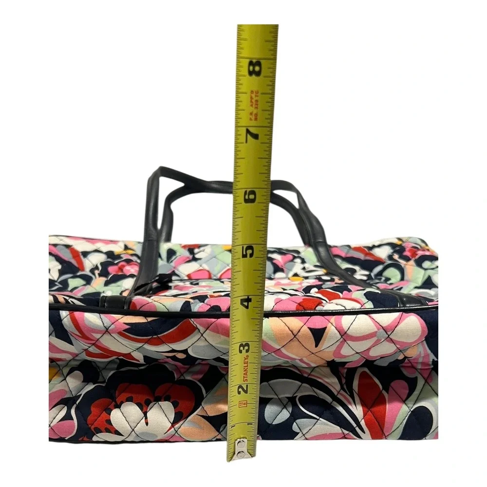 Vera Bradley Floral Quilted‎ Tote Bag Black Leather Trim Shoulder Bag
